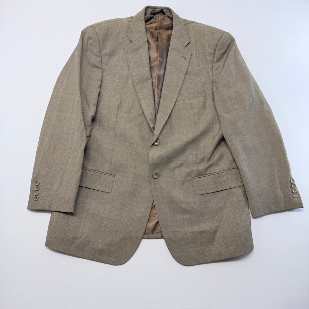 Lineage Milan New York Mens 100% Merino Wool Glen Plaid Blazer Tan Brown 46R